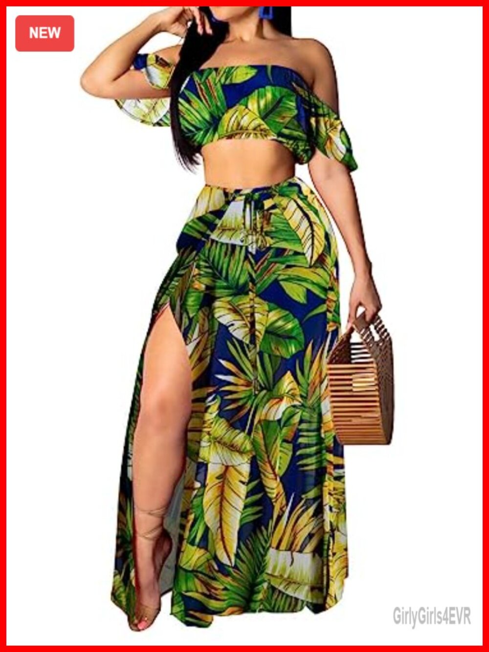 Women's 2 Piece Off Shoulder Top & Maxi Skirt Beach Cover Up Set